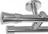 Close-up view of two brushed metal curtain rods with ceiling mounts. Produktbild-Vorschau