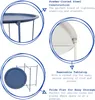 Collage of close-up images and text describing the features of a blue table. Produktbild-Vorschau