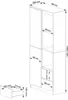 A 3D isometric diagram of a white and wood-grain cabinet with dimensions labeled. Produktbild-Vorschau
