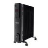 A black oil-filled radiator with a digital display and wheels, shown against a white background. Produktbild-Vorschau