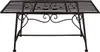 A black metal plant stand with a slatted top and decorative scrollwork on the legs, isolated on a white background. Podgląd zdjęcia produktu