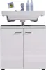 A white bathroom vanity with a sink and faucet. Produktbild-Vorschau