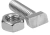 A close-up studio shot of a silver metal bolt and nut against a white background. Produktbild-Vorschau