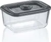 A clear glass food storage container with a gray lid is shown against a white background. Náhled obrázku produktu
