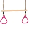 A children's swing set with pink rings and a wooden bar, suspended by ropes against a white background. Anteprima dell’immagine prodotto