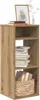 A wooden bookshelf with three shelves, decorated with books and a framed picture. Náhled obrázku produktu
