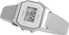 A digital watch with a white face and gray band is shown against a white background. Produktbild-Vorschau