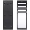 Two views of a black outdoor wall light, one showing the back and mounting plate, the other showing the front with its design. Produktbild-Vorschau