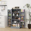 A gray kitchen cabinet filled with various food items and kitchenware, placed in a kitchen setting. Produktbild-Vorschau