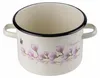 A cream-colored enamel pot with a floral design and a butterfly. Produktbild-Vorschau