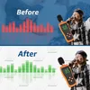 Split image showing a 'before' and 'after' scenario related to sound levels, with a child holding a sound meter and a microphone. Produktbild-Vorschau