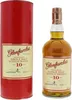 A bottle of Glenfarclas Highland Single Malt Scotch Whisky and its cylindrical red packaging are displayed against a white background. Produktbild-Vorschau