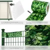 Collage of images showing the installation and features of green privacy screen strips for fences. Produktbild-Vorschau