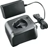 A black Bosch battery charger and power adapter are shown against a white background. Náhled obrázku produktu