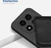 Close-up of a black phone case, showing the camera cutout and the interior lining. Produktbild-Vorschau