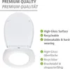 An open toilet seat with text describing its features. Produktbild-Vorschau