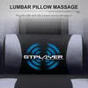 A close-up of a lumbar pillow with a brand logo and text. Produktbild-Vorschau