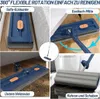 Blauer Flachwischer mit grauem Mikrofaserpad beim Reinigen unter einem Sofa, Esstisch und Toilette Produktbild-Vorschau