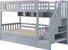 A gray bunk bed with stairs and storage shelves. Voir les images du produit