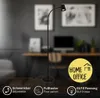 A black floor lamp is shown in a home office setting with a desk and artwork in the background. There are also icons and text overlays highlighting product features. Anteprima dell’immagine prodotto