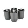 Four black furniture feet with threaded bolts are arranged on a white background. Voir les images du produit