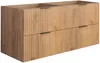 A bathroom vanity cabinet with two drawers, made of wood with a ribbed texture. Produktbild-Vorschau