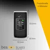 A product image showing a flip phone with dimensions and branding. Voir les images du produit