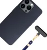 A dark blue phone case with a gold clasp and blue lanyard is shown against a white background. Produktbild-Vorschau