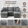 A collage of images showcasing a grey U-shaped sofa with various close-ups and feature highlights. Produktbild-Vorschau