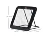 A black soccer rebounder net with dimensions indicated by text overlays. Voir les images du produit