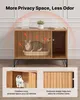A cat enclosure cabinet with a cat inside, and text highlighting its features. Podgląd zdjęcia produktu
