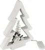 A white wooden Christmas tree decoration with a scene inside featuring two snowmen and a small decorated tree, illuminated by LED lights. Produktbild-Vorschau