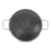 The bottom view of a stainless steel frying pan with a textured surface and two handles, set against a white background. Náhled obrázku produktu