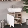 A bathroom vanity with a sink and storage cabinet. Produktbild-Vorschau