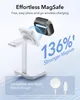 A white charging stand with a magnetic charger and a phone attached, with text highlighting its features. Anteprima dell’immagine prodotto