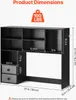 A diagram showing the dimensions of a black desk organizer with shelves and drawers. Voir les images du produit