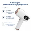 An advertisement for a 4-week hair removal program, showing the device and progress stages. Produktbild-Vorschau