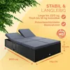 A double sun lounger with cushions, shown outdoors with foliage in the background and marketing text overlays. Produktbild-Vorschau