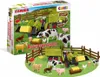 A product box for a CLAAS Advent Calendar with toy farm animals and a tractor, displayed with some of the toys arranged in front of the box. Produktbild-Vorschau