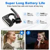 Marketing image showing a Bluetooth headset and its features, with lifestyle shots of people using it. Podgląd zdjęcia produktu