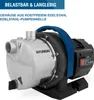 A close-up of a Hyundai garden pump with text overlays highlighting its features. Produktbild-Vorschau