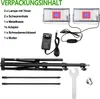 The image shows the contents of a package for an LED plant lamp, including the lamps, cables, power adapter, and stand components. Anteprima dell’immagine prodotto