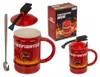 A firefighter-themed mug set with a lid and spoon, displayed with its packaging. Produktbild-Vorschau