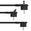 Three images showing a black power strip plug with a hinged cover in different states. Produktbild-Vorschau