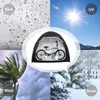 A collage of images showing a bicycle stored in a tent, with separate panels illustrating protection from rain, sun (UV), wind, and snow. Anteprima dell’immagine prodotto