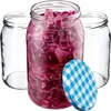 Three glass jars, one filled with red cabbage, and a blue and white checkered lid. Produktbild-Vorschau
