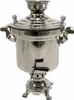 A stainless steel samovar with a tap and handles, set against a white background. Produktbild-Vorschau