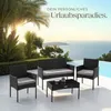 A rattan garden furniture set is placed on a patio next to a swimming pool with a view of the ocean and palm trees. Náhled obrázku produktu