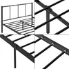 A collage of four close-up images showing the details of a black metal bed frame. Produktbild-Vorschau