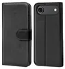 A black flip case for a smartphone is shown from the front and back. Produktbild-Vorschau